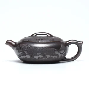New Chinese Wide-Mouth Hand-Carved Yixing Teapot
