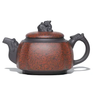 320cc Square Dragon Honor Yixing Zisha Teapot for Home Use