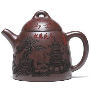 Yixing Zisha Qinquan Teapot, Pine & Crane Longevity Design 600cc