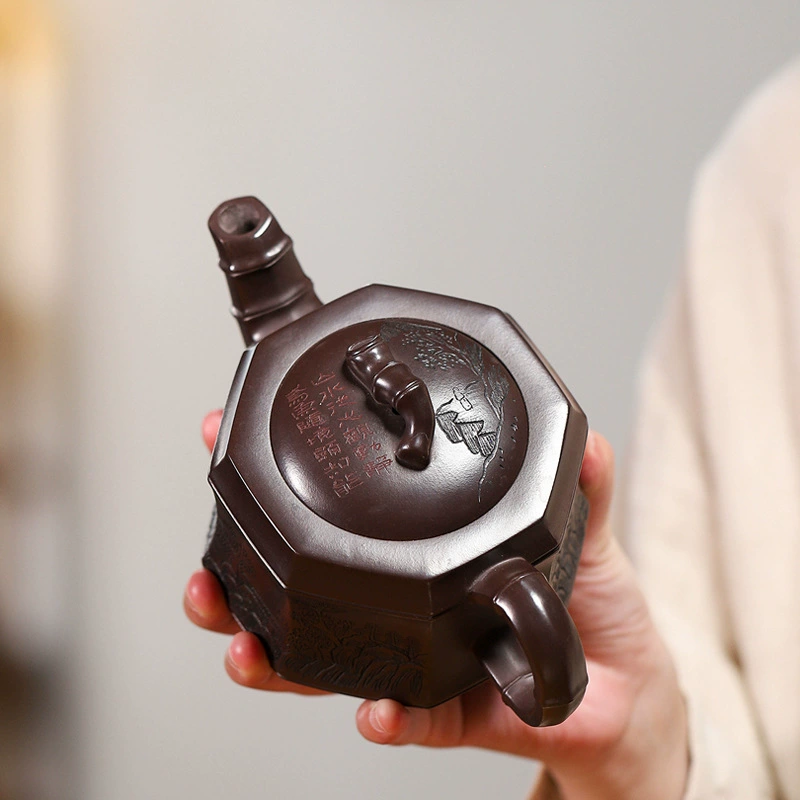Octagonal Bamboo Segment Yixing Zisha Teapot 360cc - Image 3