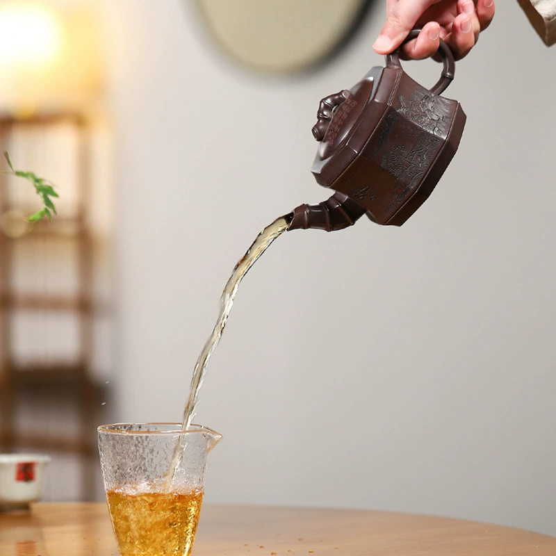 Octagonal Bamboo Segment Yixing Zisha Teapot 360cc - Image 2