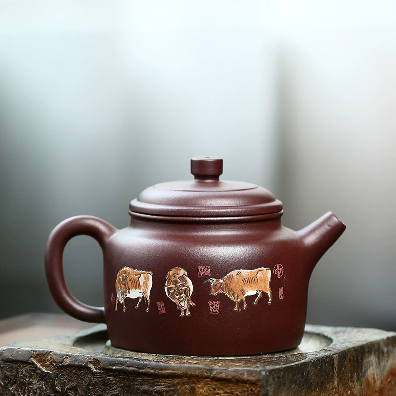 Five Oxen Pattern Dezhong Yixing Zisha Teapot 330cc - Image 4
