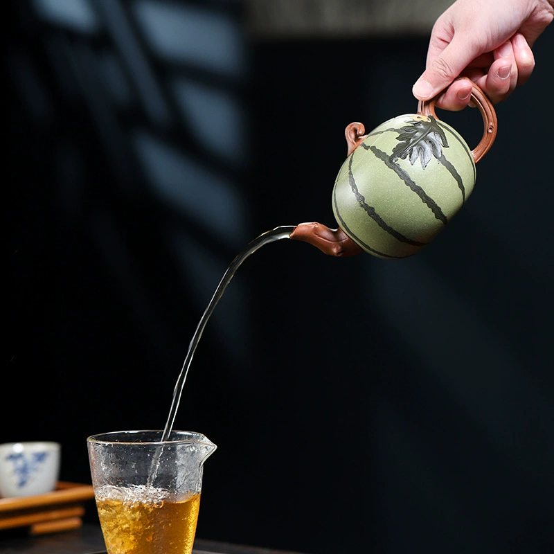 Large Capacity Watermelon Shape Yixing Zisha Teapot 420ml - Image 2