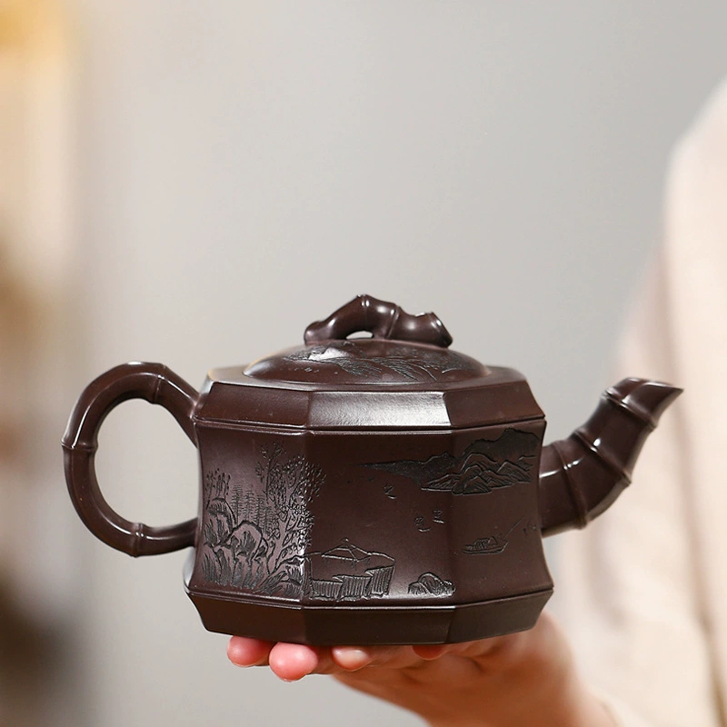 Octagonal Bamboo Segment Yixing Zisha Teapot 360cc - Image 4