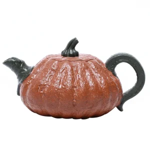 Handcrafted Dual‑Color Pumpkin Shaped Bionic Purple Clay Teapot