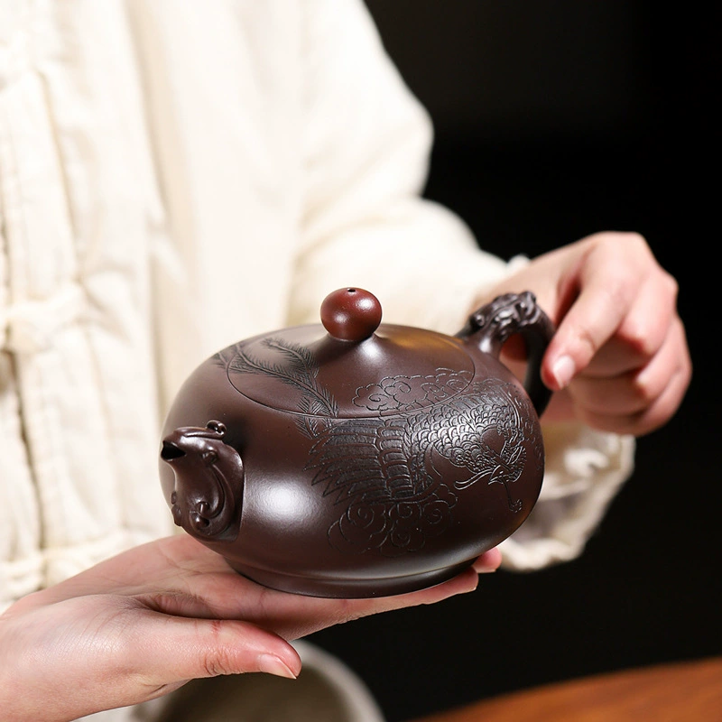 Pure Handmade Good Fortune Rising Zisha Kung Fu Teapot - Image 3