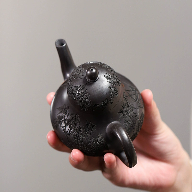 Fully Handmade Flat Xishi Yixing Zisha Teapot Home Kung Fu Tea Set - Image 4