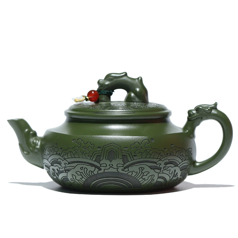 Pure Handmade Dark Green Sea View Zisha Teapot - Image 2