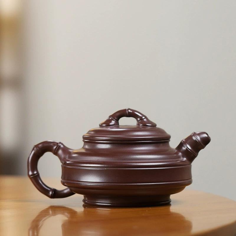 Handmade Double Rim Bamboo Drum Purple Clay Brewing Teapot - Image 4