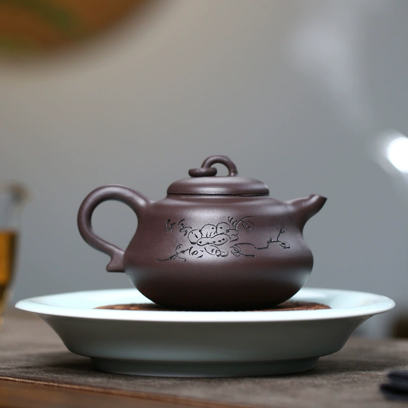 Handcrafted Gourd Style Yixing Purple Clay Teapot 280cc - Image 5
