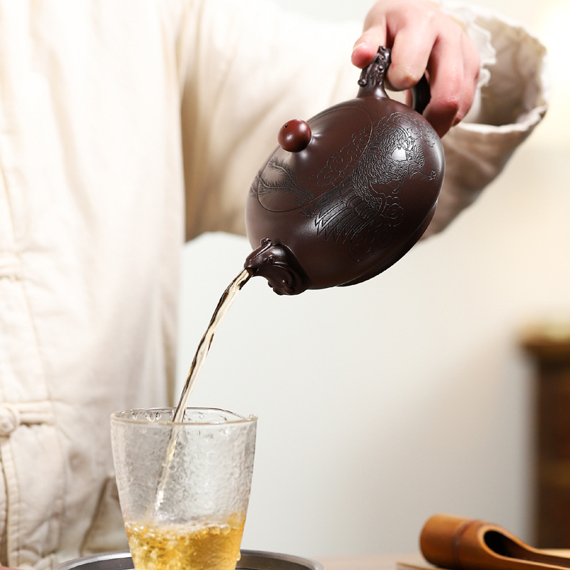 Pure Handmade Good Fortune Rising Zisha Kung Fu Teapot - Image 2