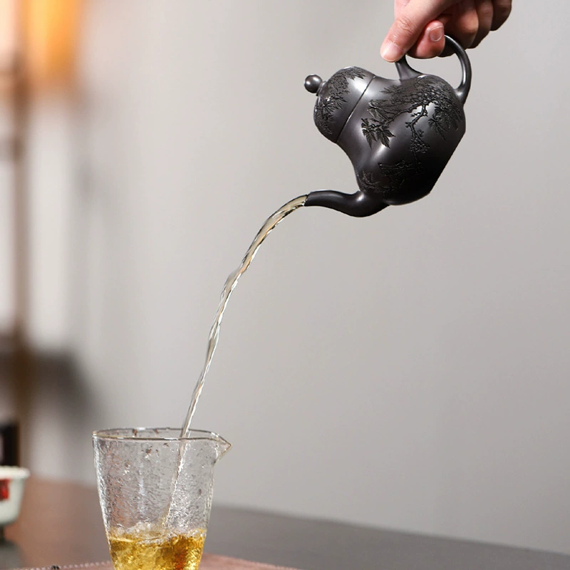 Fully Handmade Flat Xishi Yixing Zisha Teapot Home Kung Fu Tea Set - Image 3