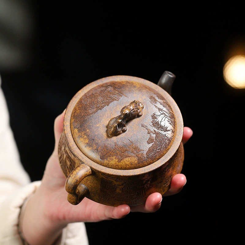 Classic Spirit Stone Shape Handmade Purple Clay Teapot - Image 4