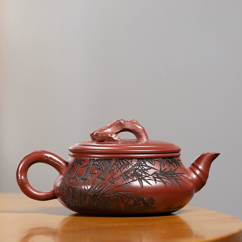Pure Handmade Cold Charm Flat Drum Yixing Zisha Teapot - Image 4