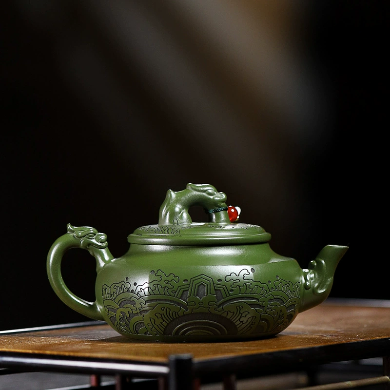 Pure Handmade Dark Green Sea View Zisha Teapot - Image 4