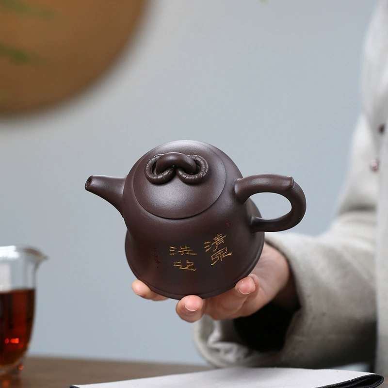 Handmade Double Ring Golden Bell Purple Clay Brewing Teapot - Image 4