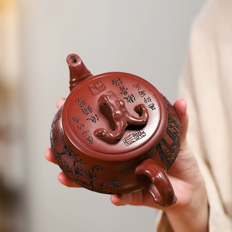 Pure Handmade Cold Charm Flat Drum Yixing Zisha Teapot - Image 3