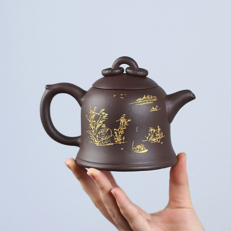 Handmade Double Ring Golden Bell Purple Clay Brewing Teapot - Image 5