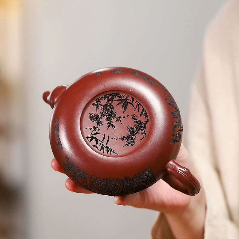 Pure Handmade Cold Charm Flat Drum Yixing Zisha Teapot - Image 2