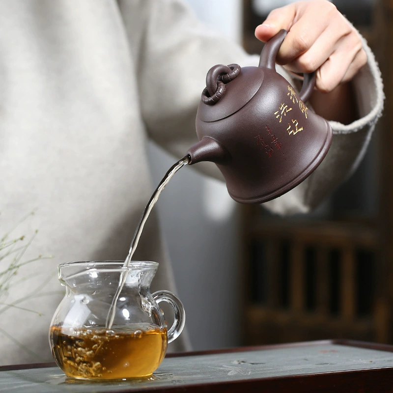 Handmade Double Ring Golden Bell Purple Clay Brewing Teapot - Image 3