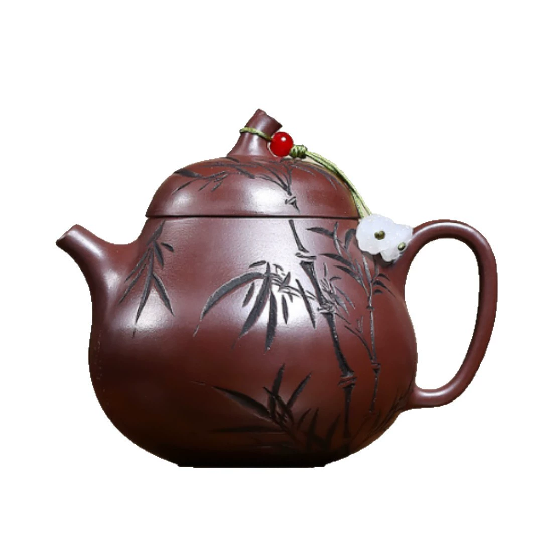 Purple Clay Teapot Bamboo Charm Eggplant - Image 2