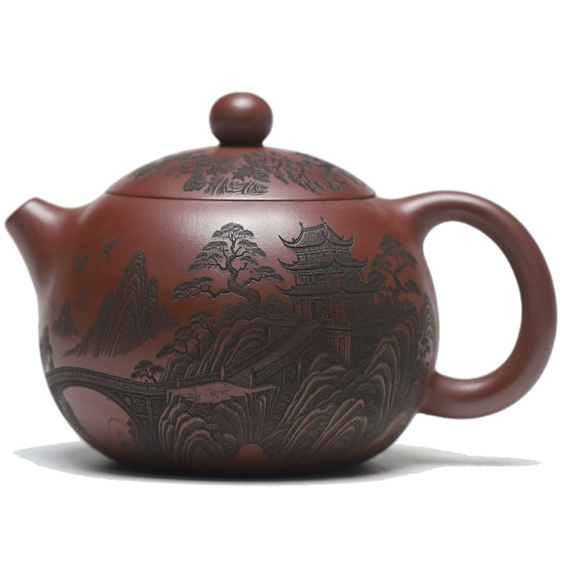 Handcrafted Large Xishi Zisha Teapot Qingshanju Engraved Design - Image 2