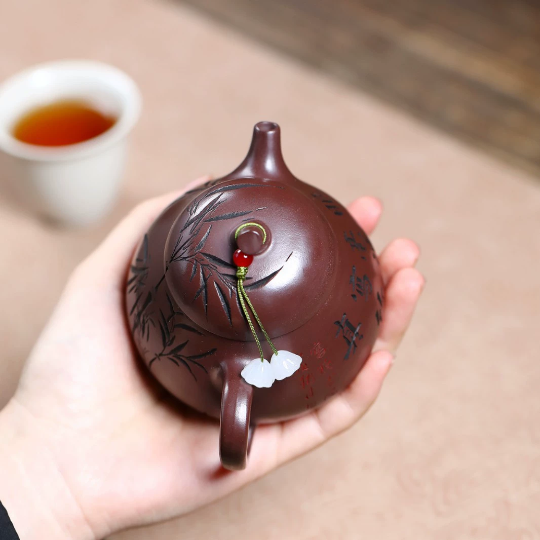 Purple Clay Teapot Bamboo Charm Eggplant - Image 4