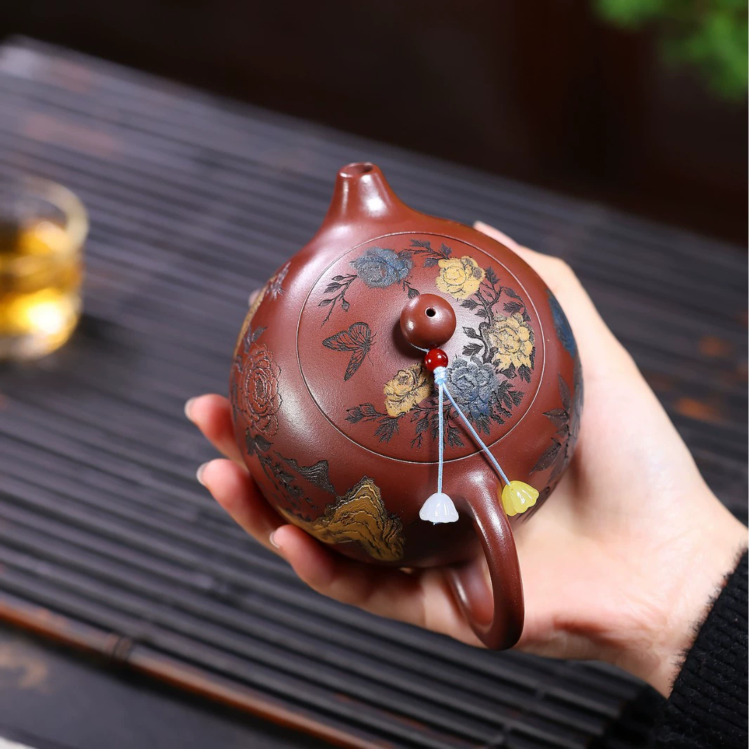 Big Size Handcrafted Magpie Blossom Branch Yixing Zisha Teapot - Image 4