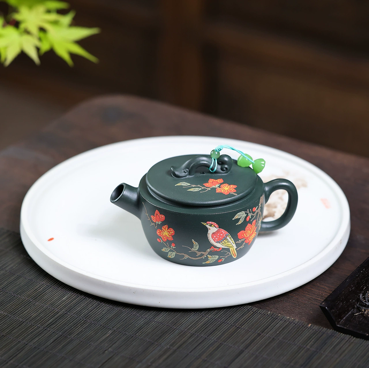 Chinese Tea Kettles Exquisite Flower Bird Carved Han Wa - Image 3