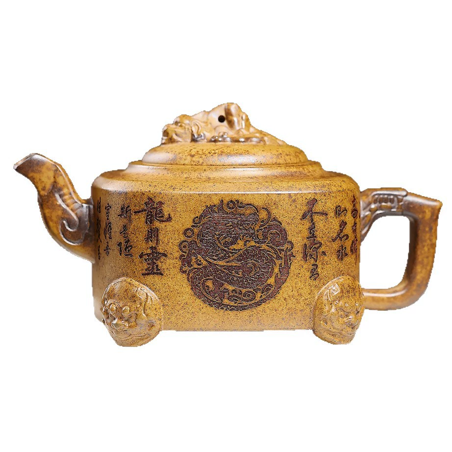 Pure Handmade Golden Sand Square Clay Tea Pot - Image 3