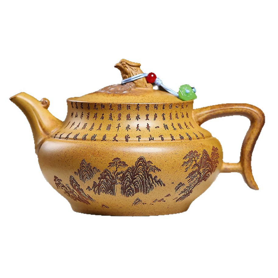 Handmade Phoenix Singing Over Landscape Large Capacity Zisha Teapot - Image 2