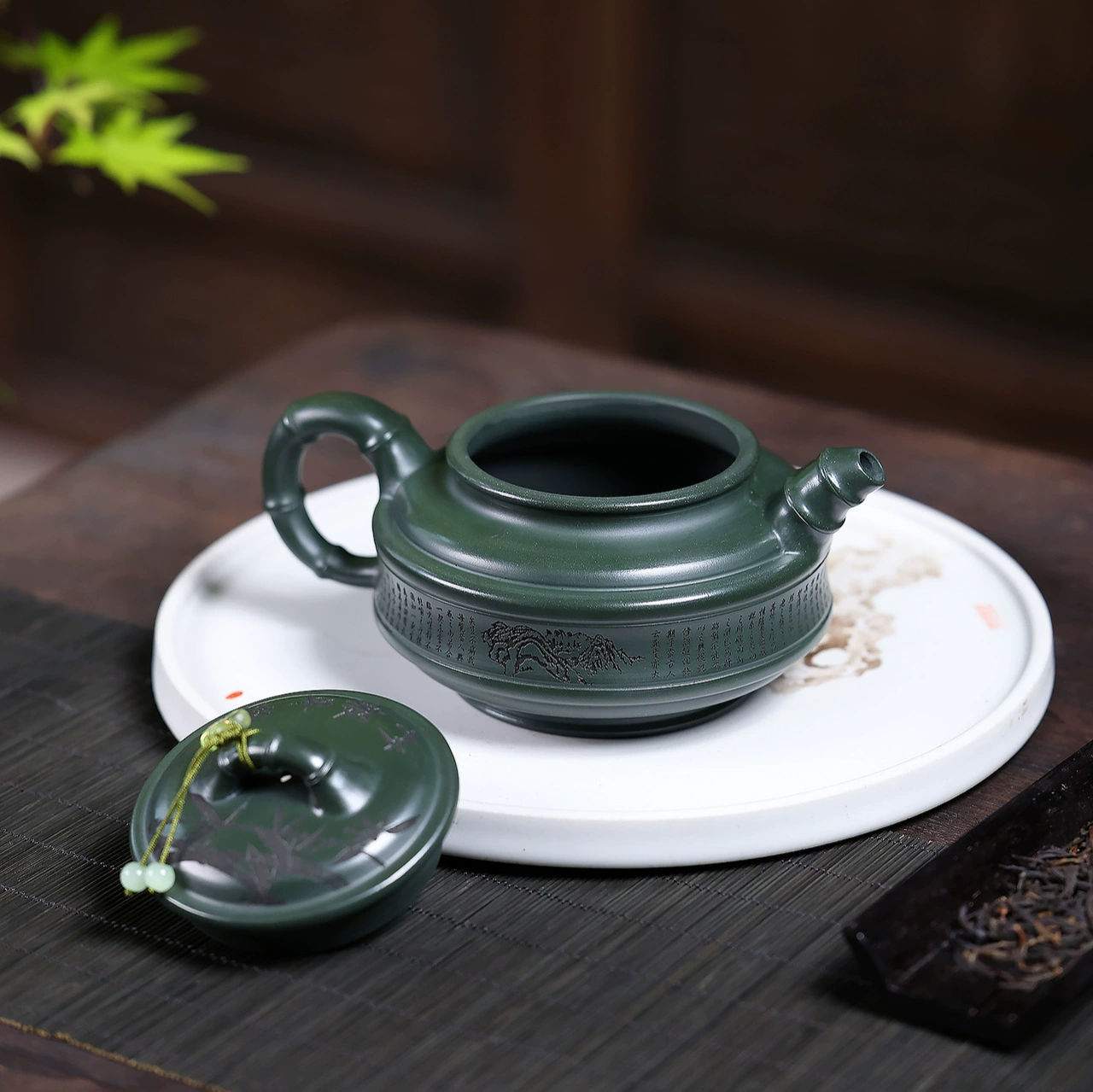 Handmade Bamboo Shadow Bamboo Drum Zisha Teapot - Image 4