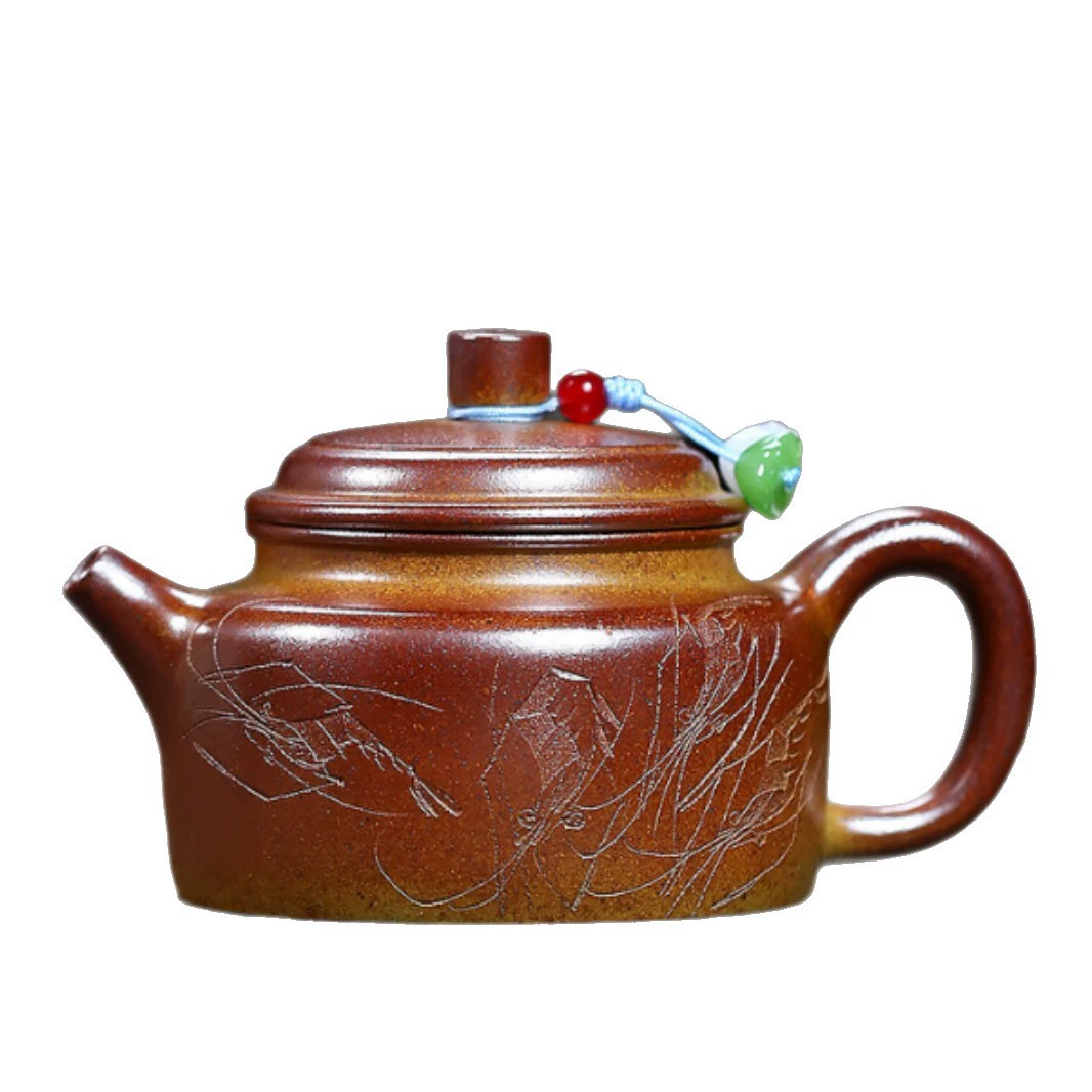 Handmade Shrimp Play Pattern Dezhong Premium Zisha Teapot - Image 2
