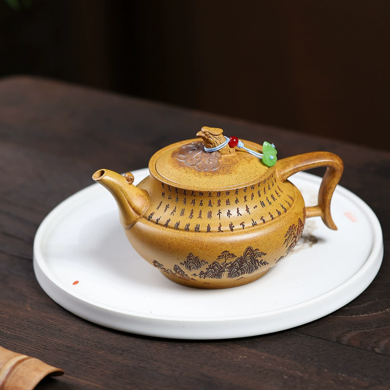 Handmade Phoenix Singing Over Landscape Large Capacity Zisha Teapot - Image 5