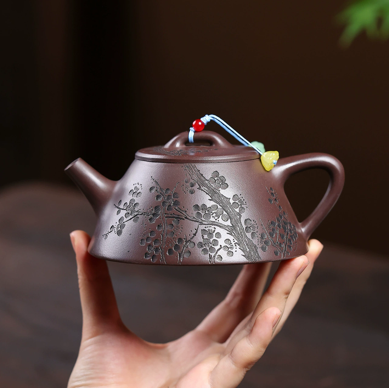 Luxury Handmade Subtle Fragrance Plum Gourd Zisha Teapot - Image 5