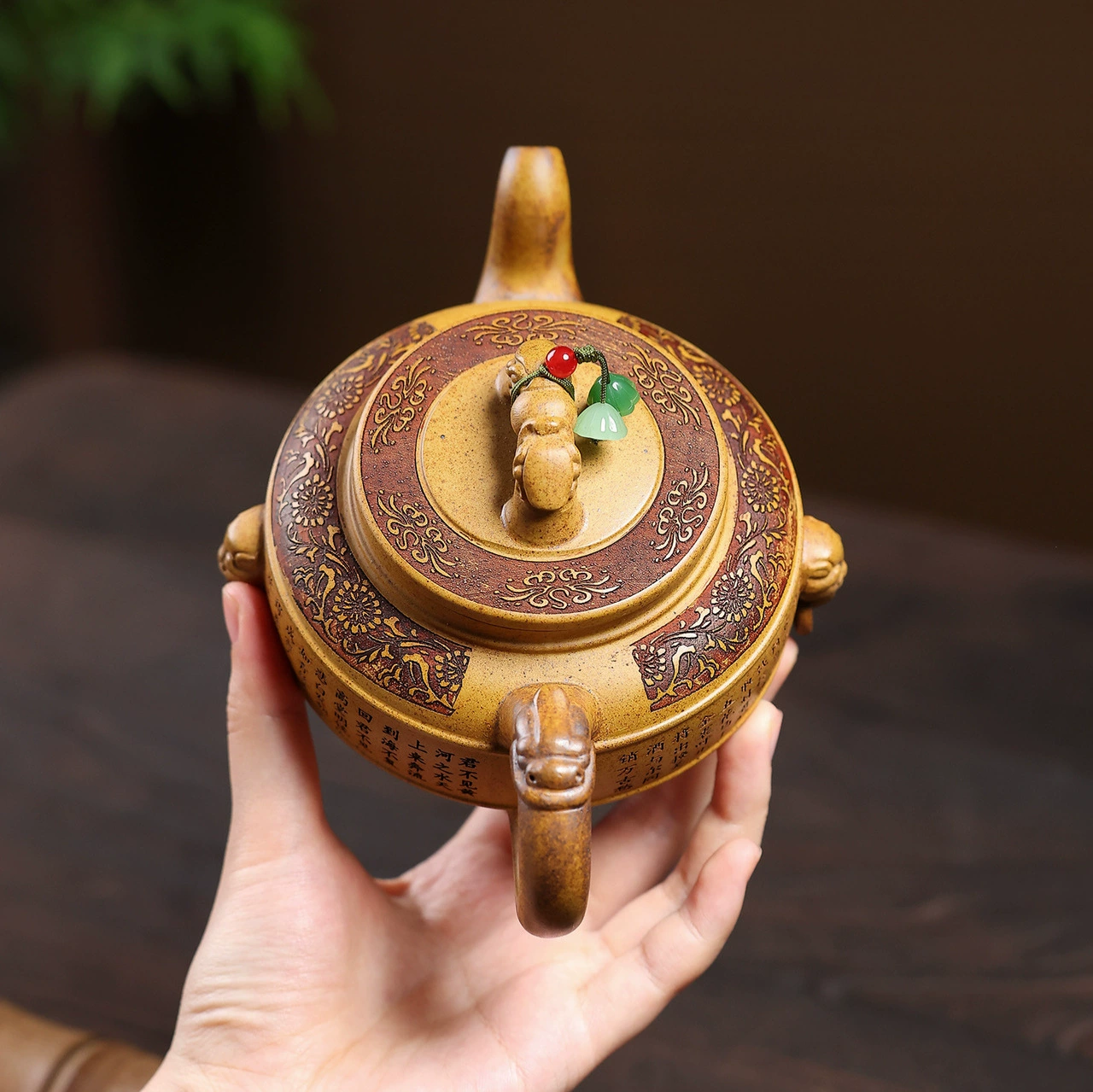 Handmade Three-Legged Treasure Ding Large Capacity Zisha Teapot - Image 4