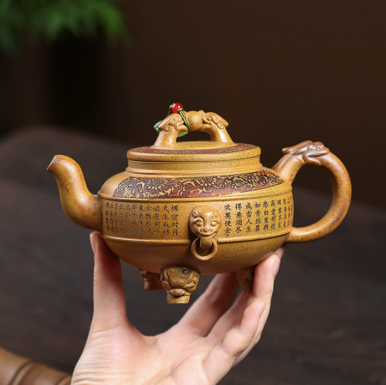 Handmade Three-Legged Treasure Ding Large Capacity Zisha Teapot - Image 5