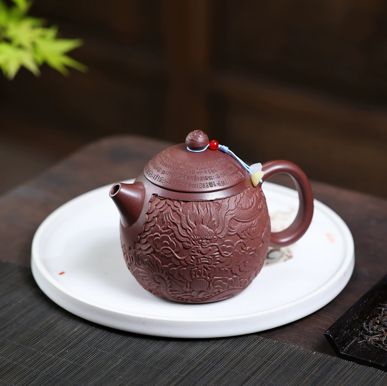 Pure Hand Carved Dragon Motif Dragon Egg Clay Tea Pot - Image 5