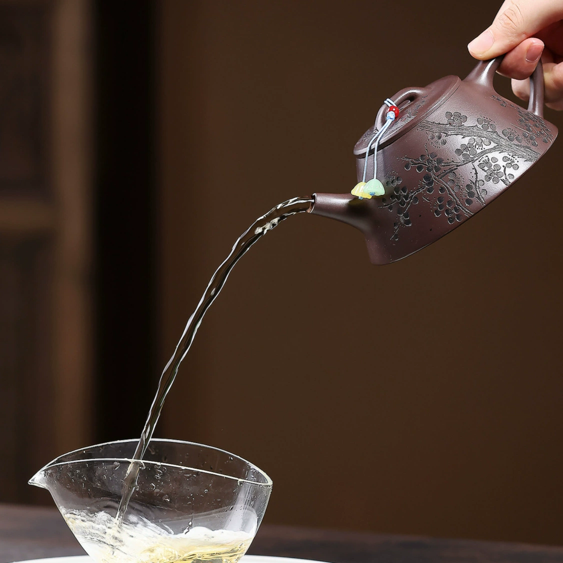 Luxury Handmade Subtle Fragrance Plum Gourd Zisha Teapot - Image 3