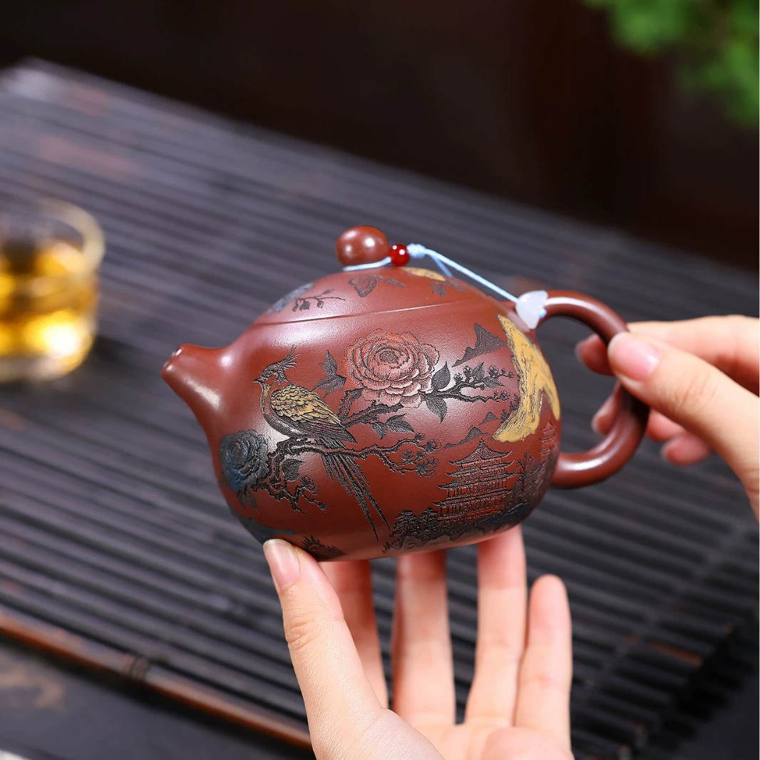 Big Size Handcrafted Magpie Blossom Branch Yixing Zisha Teapot - Image 5
