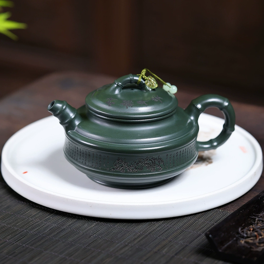 Handmade Bamboo Shadow Bamboo Drum Zisha Teapot - Image 5
