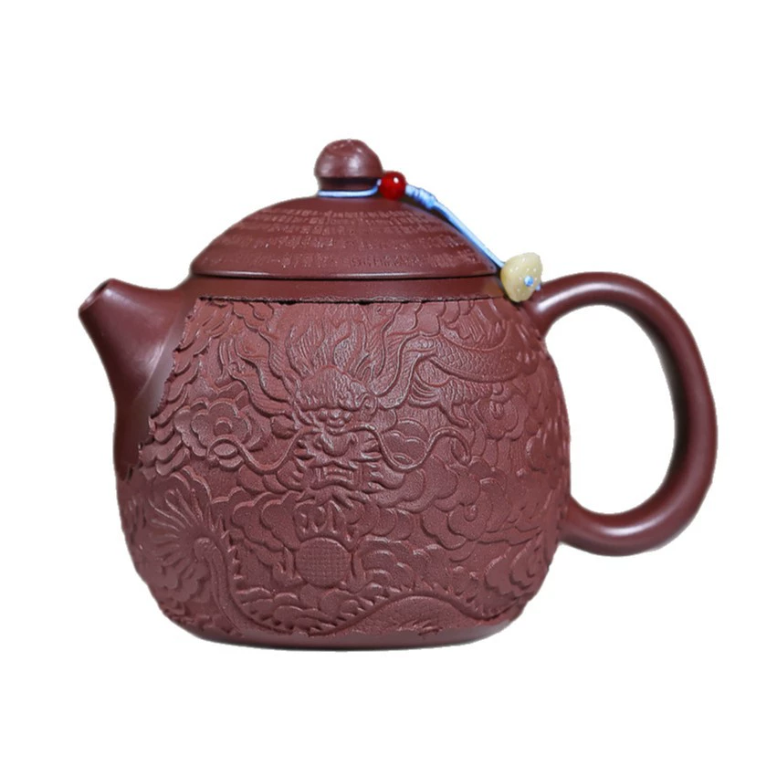 Pure Hand Carved Dragon Motif Dragon Egg Clay Tea Pot - Image 2