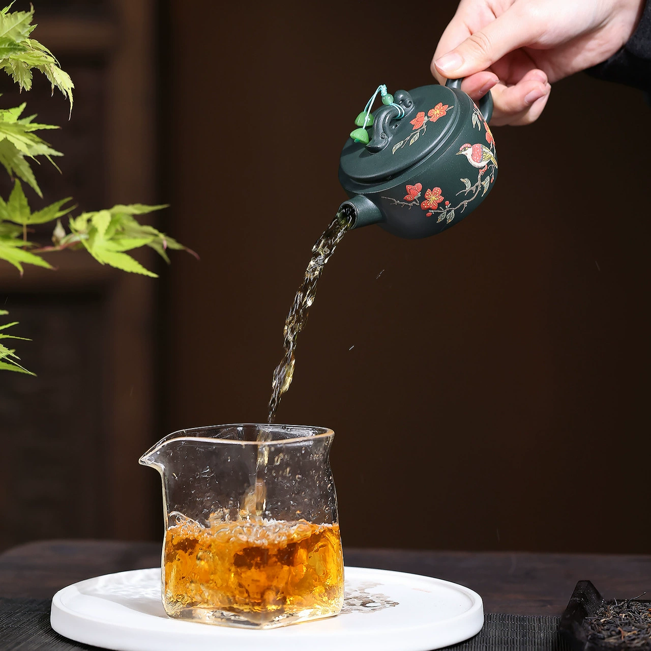 Chinese Tea Kettles Exquisite Flower Bird Carved Han Wa - Image 4