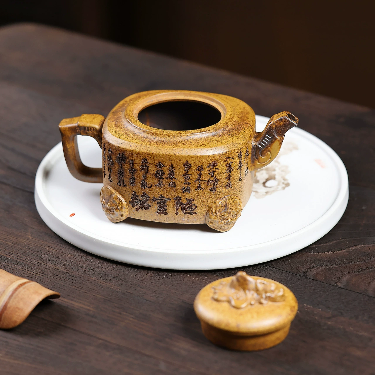 Pure Handmade Golden Sand Square Clay Tea Pot - Image 5
