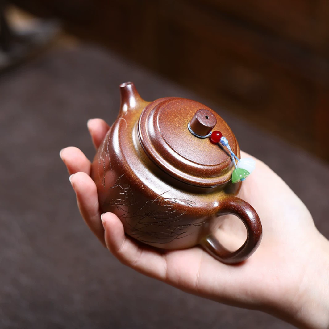 Handmade Shrimp Play Pattern Dezhong Premium Zisha Teapot - Image 4