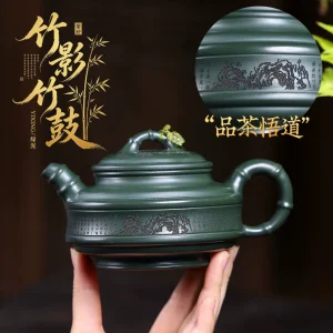 Handmade Bamboo Shadow Bamboo Drum Zisha Teapot