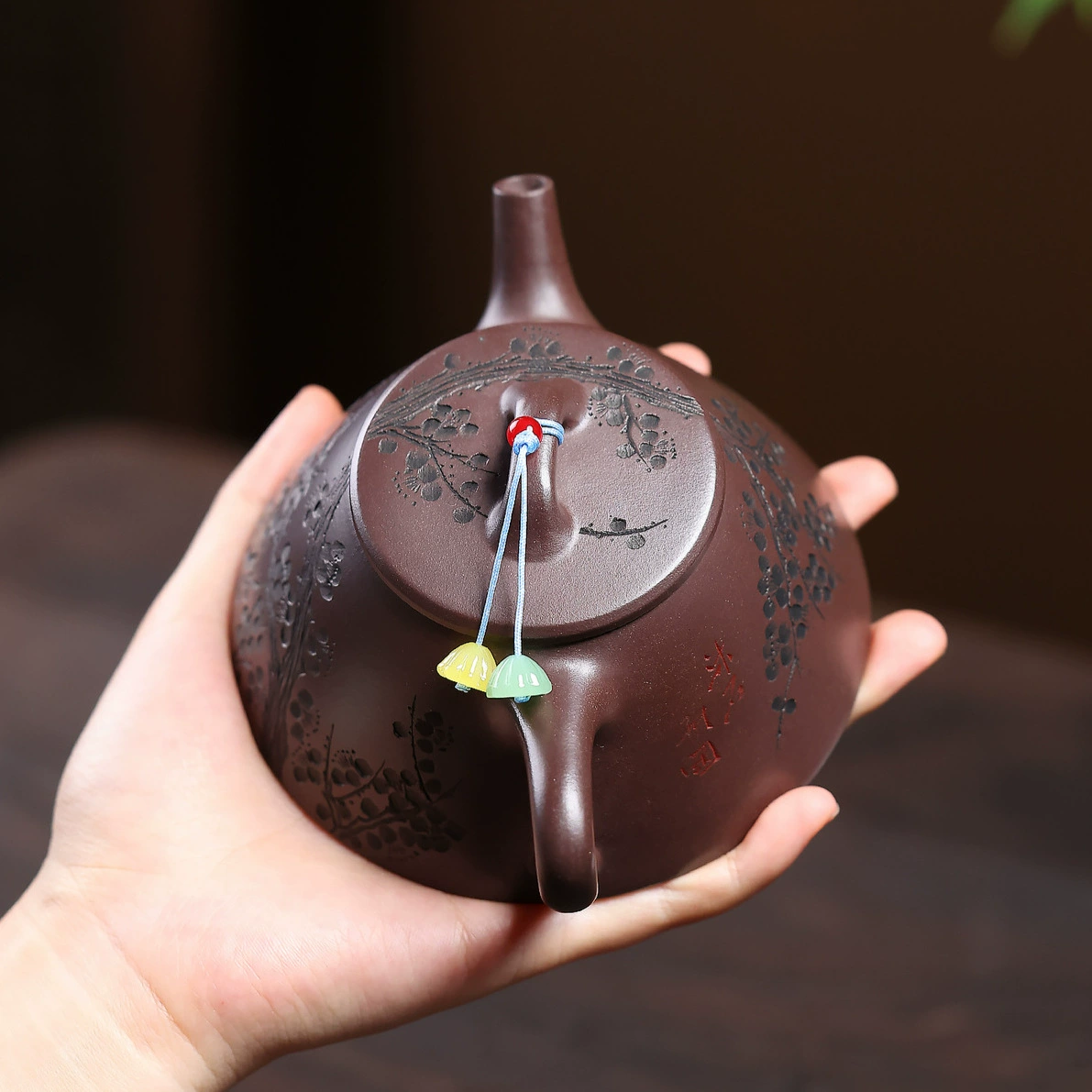 Luxury Handmade Subtle Fragrance Plum Gourd Zisha Teapot - Image 4