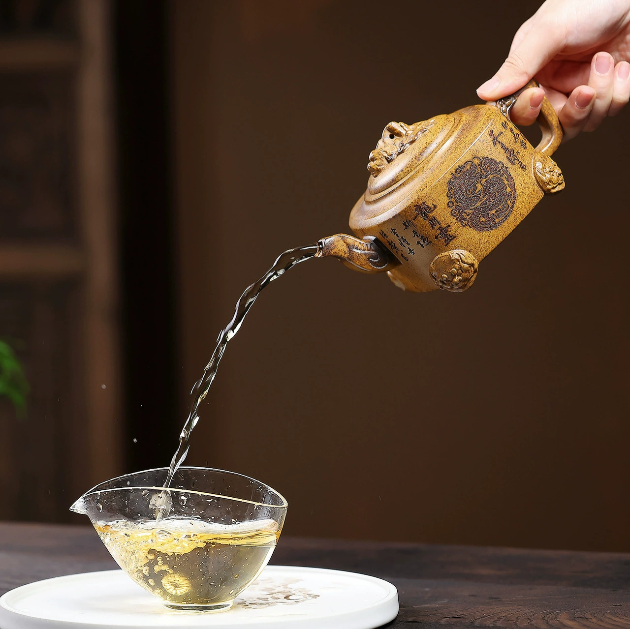 Pure Handmade Golden Sand Square Clay Tea Pot - Image 4