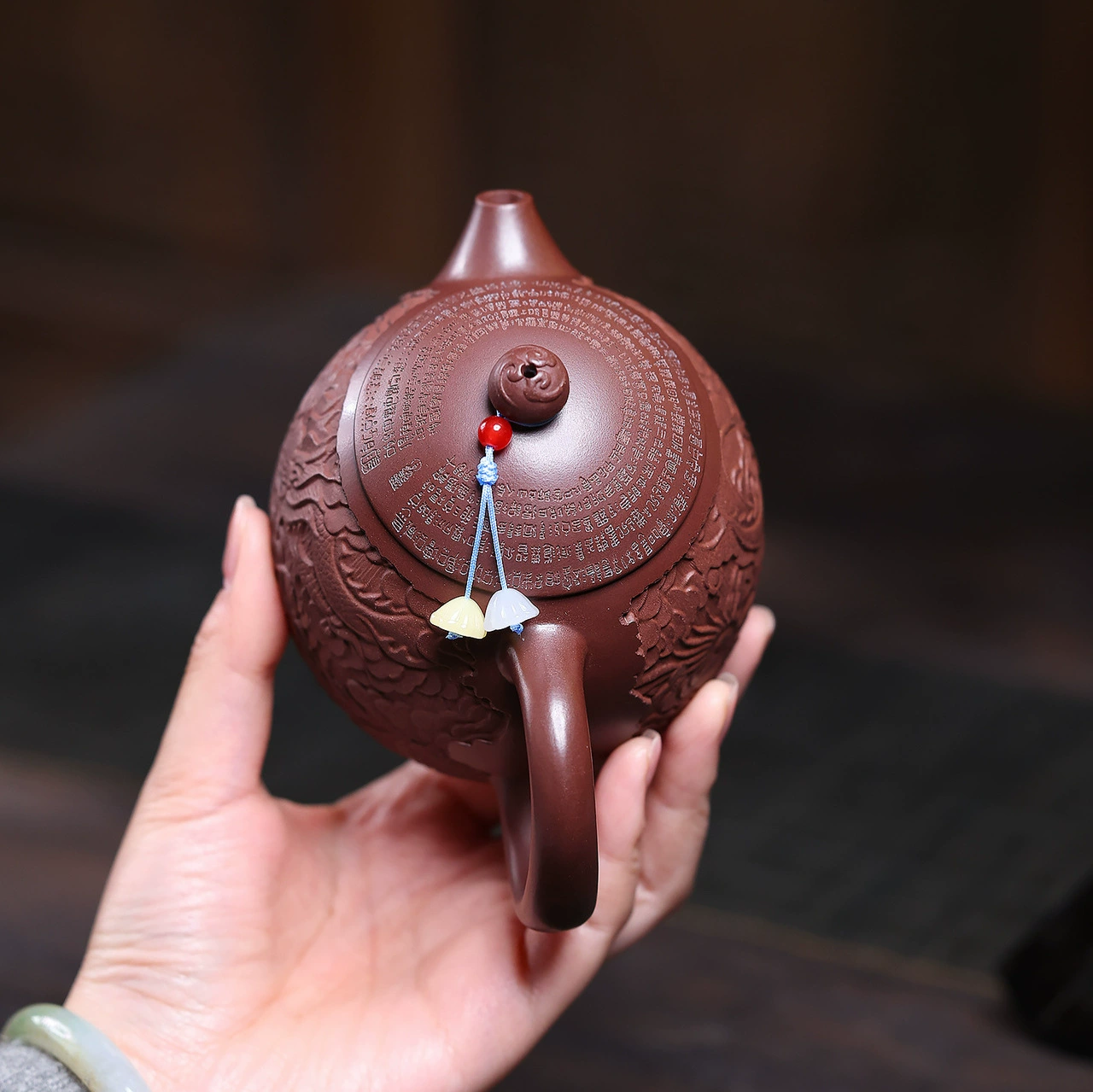 Pure Hand Carved Dragon Motif Dragon Egg Clay Tea Pot - Image 3