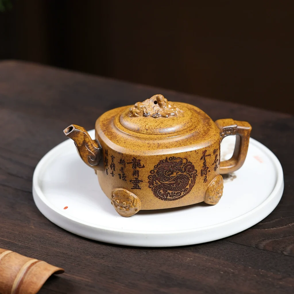 Pure Handmade Golden Sand Square Clay Tea Pot